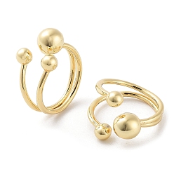 Real 18K Gold Plated Round Ball Brass Open Cuff Rings for Women, Real 18K Gold Plated, US Size 5 3/4(16.3mm)