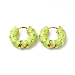 Green Yellow Enamel Round Hoop Earrings, Real 14K Gold Plated 304 Stainless Steel Jewelry for Women, Green Yellow, 18x21x6mm, Pin: 1mm