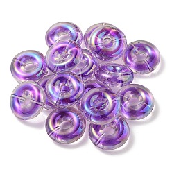 Pourpre Placage uv perles acryliques irisées arc-en-ciel, perle bicolore en perle, plat rond, pourpre, 29.5x10.5mm, Trou: 3mm