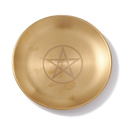 Star 201 Stainless Steel Candle Holder, Tarot Theme Tealight Tray, Home Tabletop Centerpiece Decoration, Flat Round, Star Pattern, 14.1x1.1cm, Inner Diameter: 13.5cm