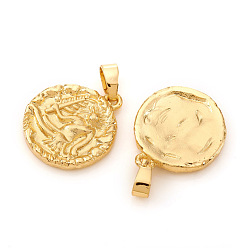 Virgo Brass Pendants, Textured, Flat Round with Constellation/Zodiac Sign, Real 18K Gold Plated, Virgo, 16.5x14x2mm, Hole: 5x2.5mm