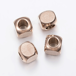 Rose Gold Ion Plating(IP) 304 Stainless Steel Beads, Cube, Rose Gold, 5x5x5mm, Hole: 3mm