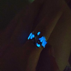 Azul Anillo de puño abierto con dragón esmaltado de luminarias, anillo ancho grueso de aleación que brilla en la oscuridad para mujer, azul, diámetro interior: 20 mm