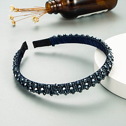 Bleu Ardoise Foncé Serre-tête en perles de verre bling bling, accessoires de cheveux de fête pour femmes filles, bleu ardoise foncé, 12mm