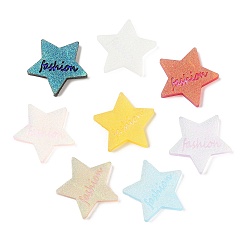 Mixed Color Translucent Resin Cabochons, AB Color Plated, Star with Word Fashion, Mixed Color, 31.5x33.5x4.5mm