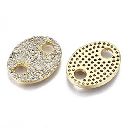 Real 16K Gold Plated Brass Micro Pave Clear Cubic Zirconia Links Connectors, Cadmium Free & Nickel Free & Lead Free, Oval, Real 16K Gold Plated, 20x15.5x2mm, Hole: 3.5mm