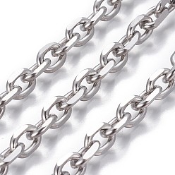 Stainless Steel Color 304 Stainless Steel Cable Chains, Diamond Cut Chains, Unwelded, Stainless Steel Color, 9x6.5x2mm
