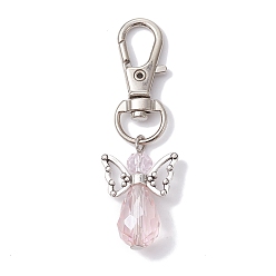 Pink Angel Glass Beads Pendants Decorations, with Alloy Swivel Lobster Claw Clasps, Pink, 57mm