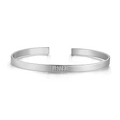 Platinum SHEGRACE Brass Cuff Bangles, with Word BLESSED, Platinum, 2-1/2 inch(6.55cm)