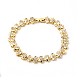 Real 18K Gold Plated Clear Cubic Zirconia Oval Link Chain Bracelet, Rack Plating Brass Jewelry for Women, Cadmium Free & Lead Free, Real 18K Gold Plated, 7-1/4 inch(18.4cm)