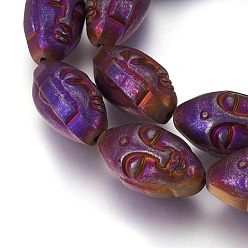Purple Plated Electroplated Non-magnetic Synthetic Hematite Beads Strands, Buddha Head, Purple Plated, 25.5x15x14mm, Hole: 1.8mm, about 15pcs/strand, 15.15 inch(38.5cm)