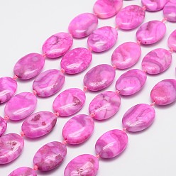 Deep Pink Oval Natural Crazy Agate Bead Strands, Dyed, Deep Pink, 30x20x6mm, Hole: 1mm, about 12pcs/strand