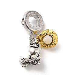Frog Alloy Clear Rhinestone European Dangle Charms, Large Hole Animal Pendants, Antique Silver & Antique Golden, Frog, 25mm, Pendant: 13x10x6.5mm and 9x7.5x3.5mm, Hole: 5mm