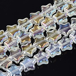 Claro AB Perlas de vidrio electroplate hebra, color de ab, estrella, claro ab, 8.5x9x3 mm, agujero: 0.8 mm, sobre 79~80 unidades / cadena, 24.80 pulgada ~ 25.20 pulgada (63~64 cm)