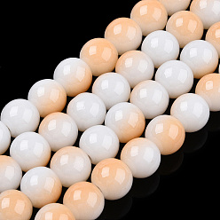 PeachPuff Two Tone Opaque Baking Painted Glass Beads Strands, Round, PeachPuff, 8x7mm, Hole: 1.2mm, about 100~102pcs/strand, 29.53~30.12 inch(75~76.5cm)