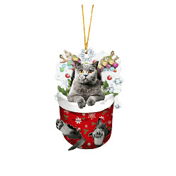Темно-Серый Кот в рождественских чулках с украшениями, Акриловый котенок, подвесной орнамент для рождественской елки, украшения для домашней вечеринки, темно-серый, 80 мм