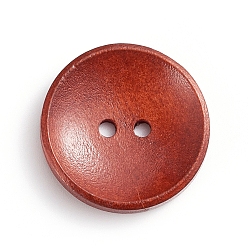 FireBrick Natural Wooden Buttons, 2-Hole, Dyed, Flat Round, FireBrick, 25x4mm, Hole: 2mm
