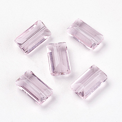 Бледно-Розовый Имитация Австрийские кристаллические шарики, класс AAA, граненые, прямоугольные, розовый жемчуг, 8x14x5.5 мм, отверстие : 0.9~1 мм