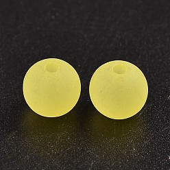 Amarillo Granos de la bola de acrílico transparente, estilo esmerilado, rondo, amarillo, 10 mm, Agujero: 2 mm, sobre 938 unidades / 500 g