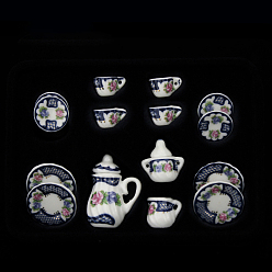 Fleur Mini service à thé en porcelaine, y compris les théières en pièces, 2 tasses à thé en pièces, 5 vaisselle pc, pour accessoires de maison de poupée, faire semblant de décorations d'accessoires, motif de fleur, 8mm, 121x86x25 pièces / kit