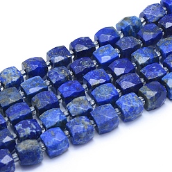 Lapis Lazuli Natural Lapis Lazuli Beads Strands, Faceted, Cube, 9~10.5x9~10.5x9~10.5mm, Hole: 1mm, about 32pcs/strand, 15.55 inch(39.5cm)