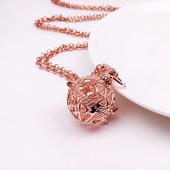 Розовое Золото Латунные ожерелья с подвесками в круглой клетке, розовое золото , 19.69~31.50 дюйм (50~80 см)