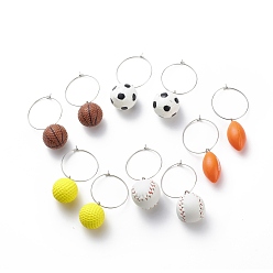 Mixed Color Sport Ball Theme Resin Dangle Big Hoop Earrings, 316 Surgical Stainless Steel Jewelry for Women, Mixed Color, 55~62mm, Pin: 0.6mm