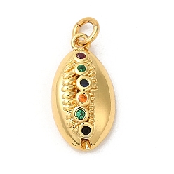 Real 18K Gold Plated Rack Plating Brass Micro Pave Cubic Zirconia Pendants, with Jump Ring, Long-Lasting Plated, Lead Free & Cadmium Free, Shell, Real 18K Gold Plated, 18.5x10x6mm, Hole: 3mm