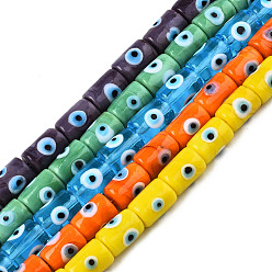 Mixed Color Handmade Evil Eye Lampwork Beads, Column, Mixed Color, 14x10mm, Hole: 1.2mm, about 25pcs/strand, 13.98 inch(35.5cm)