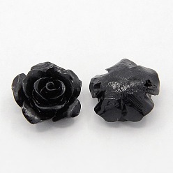 Noir Corail synthétique 3 d fleur rose perles, teint, noir, 14x8mm, Trou: 1~1.4mm