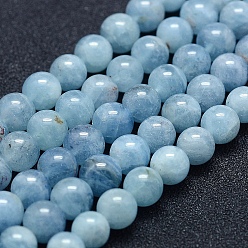 Aquamarine Natural Aquamarine Beads Strands, Grade AB+, Round, 6mm, Hole: 1mm, about 67pcs/strand, 15.7 inch(40cm)