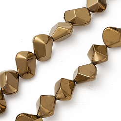 Antique Golden Plated Full Plated Electroplate Glass Beads, Polygon, Antique Golden Plated, 15.5~16x15.5x10~10.5mm, Hole: 1mm, about 50~51pcs/strand, 27.95''~29.13''(71~74cm)