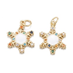 Real 18K Gold Plated Christmas Themed Brass Micro Pave Cubic Zirconia Pendants, with Enamel and Jump Rings, Long-Lasting Plated, Snowflake, Real 18K Gold Plated, 18x13.5x2mm, Jump Ring: 5x0.7mm, 3.6mm Inner Diameter