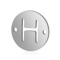 Letter H Titanium Steel Links connectors, Flat Round with Letter, Stainless Steel Color, Letter.H, 12x0.8mm, Hole: 0.8mm