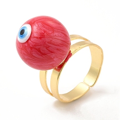 Red Enamel Round with Evil Eye Beaded Open Cuff Ring, Real 18K Gold Plated Brass Jewelry for Women, Red, Inner Diameter: 20mm