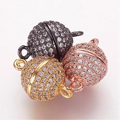 Mixed Color Brass Micro Pave Cubic Zirconia Magnetic Clasps with Loops, Round, Mixed Color, 16x10mm, Hole: 1.5mm