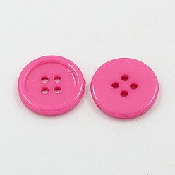 Hot Pink Acrylic Sewing Buttons, Plastic Shirt Buttons for Costume Design, 4-Hole, Dyed, Flat Round, Hot Pink, 17x2mm, Hole: 1mm