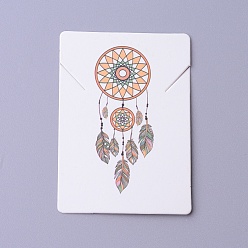 White Cardboard Necklace Display Cards, Rectangle with Woven Net/Web & Feather Pattern, White, 6.95x5x0.05cm
