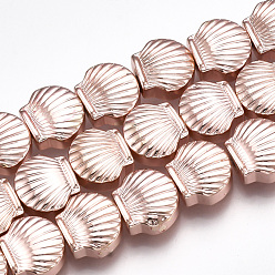 Rose Gold Plated Electroplate Non-magnetic Synthetic Hematite Beads Strands, Scallop Shell Shape, Rose Gold Plated, 8x9x4mm, Hole: 1mm, about 50pcs/strand, 15.9 inch