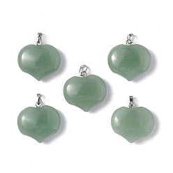 Green Aventurine Natural Green Aventurine Pendants, Heart Charms, with Platinum Tone Brass Findings, 23.5x25x8.5mm, Hole: 5x3.5mm