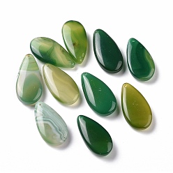Vert Agate naturelle gros pendentifs, teints et chauffée, charmes de larme, verte, 49~55x25~28.5x10~12mm, Trou: 2mm