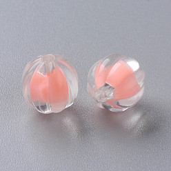 Salmon Transparent Acrylic Beads, Bead in Bead, Pumpkin, Salmon, 11x11.5mm, Hole: 2mm, about 610pcs/500g