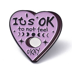 Lilac It's Ok to Not Feel Enamel Pin, Moon & Star Heart Alloy Enamel Brooch for Backpacks Clothes Bags, Electrophoresis Black, Lilac, 27x27x10.5mm