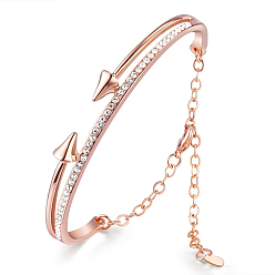 Rose Gold SHEGRACE Chic Real 18K Gold Plated Brass Bracelet, with Micro Pave AAA Cubic Zirconia Arch and Arrows, Rose Gold, 2-7/8 inch(73mm)