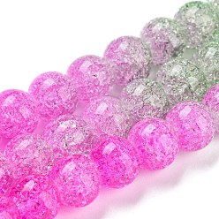 Magenta Spray Painted Crackle Glass Beads Strands, Gradient Color, Segmented Multi-color Beads, Round, Magenta, 8mm, Hole: 1mm, about 48pcs/strand, 14.96 inch(38cm)