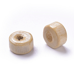 Beige Natural Maple Wood Beads, Lead Free, Flat Round, Dyed, Beige, 6x3mm, Hole: 2mm, about 14772pcs/1000g