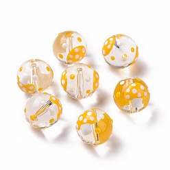 Or Perles lampwork, perles au chalumeau, faits à la main, rond aux champignons, or, 11.5mm, Trou: 1.5mm