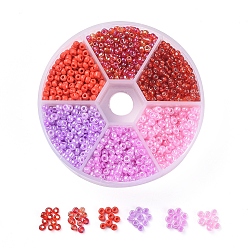 Rouge 8/0 perles de rocaille de verre, argent doublé et trans. couleurs arc-en-ciel et couleurs opaques et ceylon, ronde, rouge, 8/0, 3mm, trou: 1 mm, 60 g / boîte, environ 1330 pièces / boîte