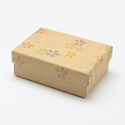 Navajo White Kraft Jewelry Box, with Black Sponge, for Pendant, Rectangle, Flower Pattern, Navajo White, 9x6.3x3.2cm