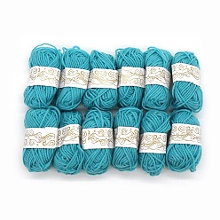 Turquoise 12 écheveaux de fil à tricoter en polyester, fil artisanal pour enfants, châle écharpe poupée crochet fournitures, turquoise, 2mm, environ 21.87 yards (20m)/écheveau